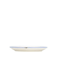 Plato Plano Ovalado Tipo Coupe de 15x11 cm, Blanco con Borde Azul
