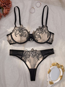 Set Lingerie renda motif bunga hitam Fitting tubuh nyaman modis penjualan terbaik - Product Image 2