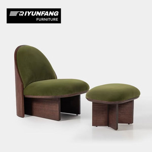 Conjunto de Sillones Modernos de Madera Maciza y Tela - Para Sala de Estar, Dormitorio, Comedor, Hotel y Uso en Exteriores - Silla con Respaldo Inclinado y Reposapiés - Product Image 1
