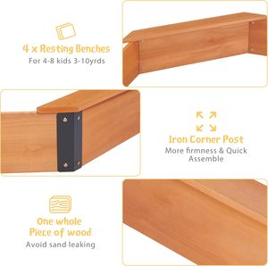 Couverture de <span class=keywords><strong>bac</strong></span> à <span class=keywords><strong>sable</strong></span> 64''x56''x8.5'' pour enfants de 0 à 24 mois, <span class=keywords><strong>bac</strong></span> à <span class=keywords><strong>sable</strong></span> en bois pour jeux en plein air, grand <span class=keywords><strong>bac</strong></span> à <span class=keywords><strong>sable</strong></span> avec 4 bancs, installation rapide et facile - Product Image 5