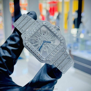 Montres à <span class=keywords><strong>mouvement</strong></span> suisse de luxe en acier inoxydable, <span class=keywords><strong>montre</strong></span> à quartz avec diamants Moissanite VVS sertis, <span class=keywords><strong>montre</strong></span> ajourée pour hommes et femmes - Product Image 6