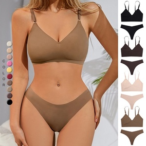 ヨガブラとひもセットランニングウェア用OEM ODMカスタムレディースヨガシームレスソリッドアンダーワイヤースポーツウェアブラ & ブリーフセット - Product Image 2