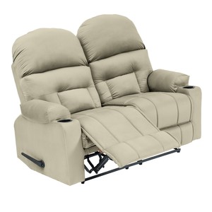 Popular silla reclinable cinematográfica doble de terciopelo profesional con portavasos-Beige claro-NZ80 - Product Image 2