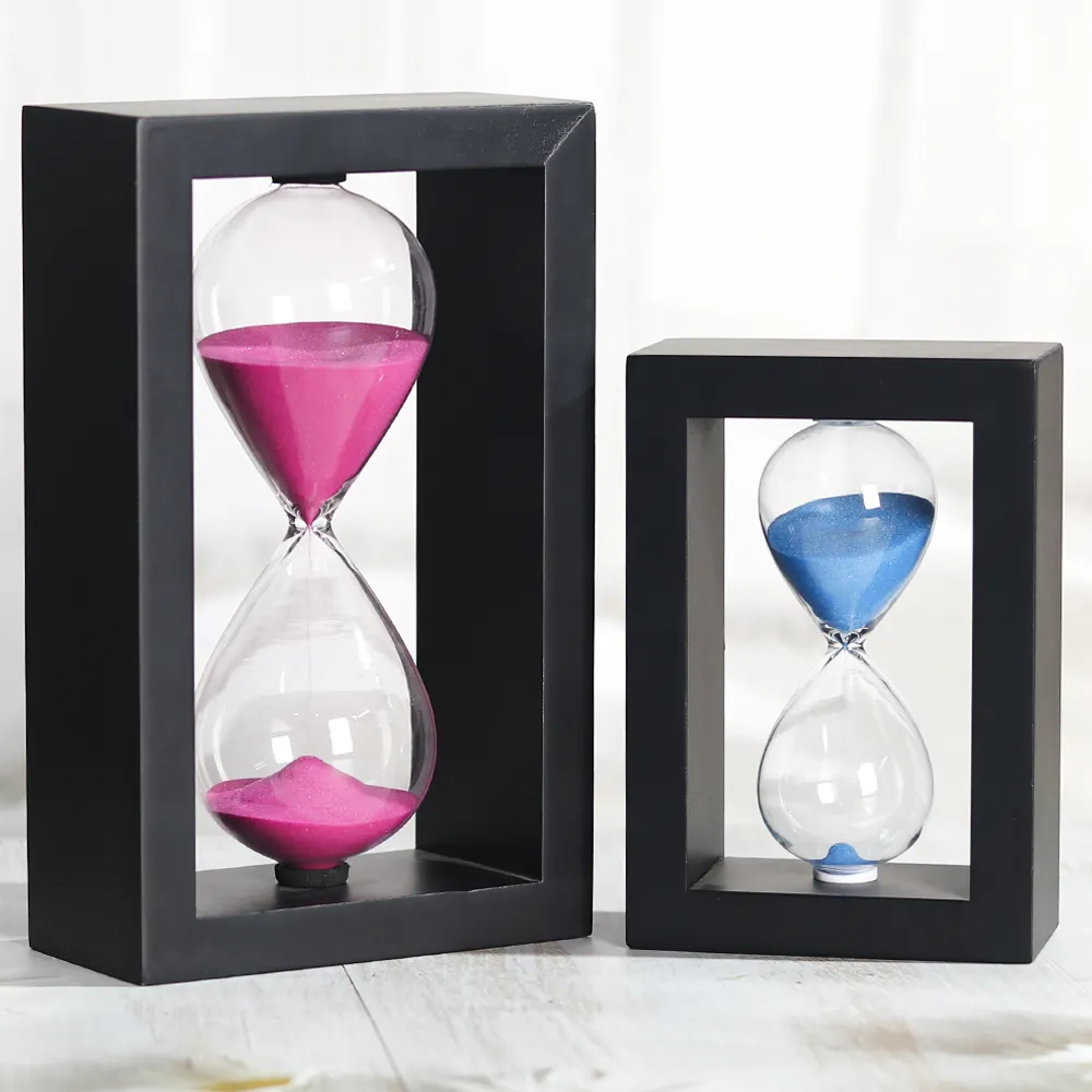 custom 30/60 Minute Decorative Sand Timer Black Wooden Frame purple Sand Clock Hourglass