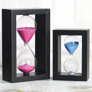 Custom 30/60 Minute Decorative Sand Timer Black Wooden Frame Purple Sand Clock Hourglass