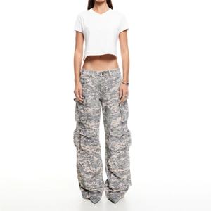 Pantalon cargo classique ample pour homme en sergé 100 % coton de haute qualité, motif camouflage numérique délavé, avec logo personnalisé, vente en gros - Product Image 1