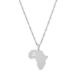 Nouveauté Collier en acier inoxydable plaqué or Carte de l'Afrique Pendentif Carte du <span class=keywords><strong>Maroc</strong></span> Colliers pour femmes et hommes - Product Image 3