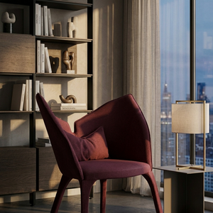 <span class=keywords><strong>Fauteuil</strong></span> d'appoint moderne de luxe avec dossier en forme d'aile de papillon, chaise sculpturale géométrique haut de gamme, velours bordeaux sur mesure - Product Image 3