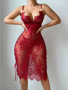 Trendy Sexy Women's Dress Design With Suspender Lace Embroidery Hollowed Out Transparent Sexy Hip Hugging Dress for Women - Product Image 3