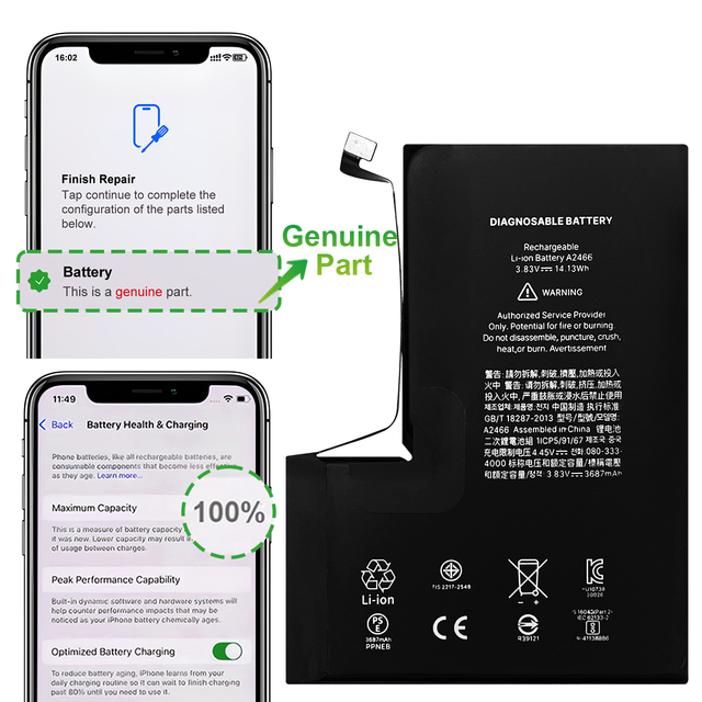 Genuine Part Diagnostable Battery for iPhone 6 7 8 X 11 12 13 14 15 Pro Max Battery Replacement for iPhone Battery