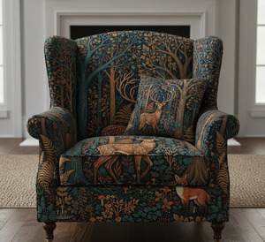 Tissu d'ameublement imprimé forêt et boiseries, vendu au mètre, pour canapés, fauteuils, rideaux de fenêtre, housses de coussin, velours hollandais - Product Image 1