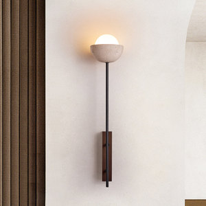 Lámpara de pared de travertino Wabi Sabi, recargable, LED, luz de noche moderna retro para dormitorio, sala de estar - Product Image 3