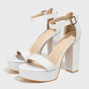 Sandales d'été à talons épais, plateforme imperméable, talons hauts, blanches, scintillantes, à bout ouvert, sexy, pour femmes - Product Image 1