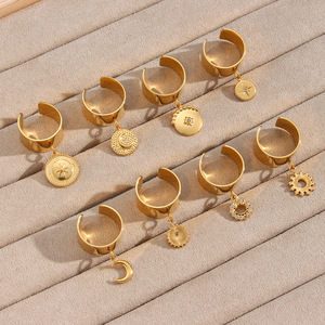 Anelli Aperti con Ciondolo a Goccia, Luna e Aeroplano in Acciaio Inossidabile Placcato Oro 18K, Stile Trendy all'Ingrosso - Product Image 3