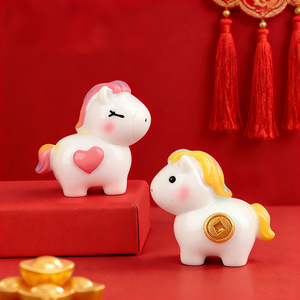 Figura Decorativa de Pony Pintado con Diseño de Arcoíris para el Año Nuevo, <span class=keywords><strong>Miniatura</strong></span> para Manualidades, Adorno para Casa de Muñecas de Resina, Mini Coche y Escritorio - Product Image 3
