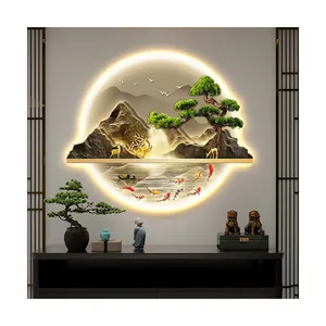 조명 복도와 복도 교수형 LED 벽 예술 그림이있는 새로운 중국식 입구 로비에 장식 그림 풍경