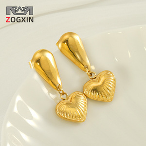 Zogxin Heart Pendant Earrings 18K Gold <b>Titanium</b> Steel <b>Stud</b> For Women Party Jewelry - Product Image 1