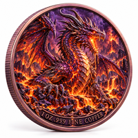 Pièce de monnaie d'imitation en cuivre pur 999 de 1 oz, électroplaquée, série Halloween, Dragon du Magma Infernal, en relief 3D, couleur UV, artisanat métallique
