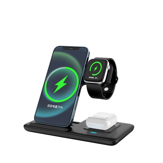 Hot Selling Multifunctional 15W Fast Charging 3-in-1 Foldable Wireless Dock Stand Desktop Charging Station for Phone Watch