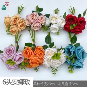 ดอกไม้ประดิษฐ์สำหรับตกแต่งภายในบ้านดอกกุหลาบดอกกุหลาบขายส่งข้ามพรมแดนจากต่างประเทศ6หัว