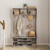Porte-manteau d'entrée style ferme avec rangement pour chaussures, gain de place, mobilier durable