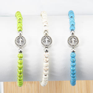 Pulsera de Cuentas Turquesas de San Benito, Delicada Cruz Católica, Rosario de Oración y Bendición, Regalo para Mujeres y Hombres - Product Image 3