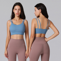 Soutien-gorge de sport respirant en tissu doux de haute qualité (80 % nylon, 20 % élasthanne) pour femme, couleur unie, idéal pour le yoga et la gym, avec logo personnalisé