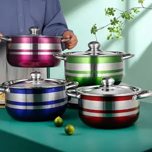 Groothandel Hoge Kwaliteit 8 Pcs Aangepaste Kleurrijke Kookgerei Capsule Anti Verbranden Slingerknop Koken Potten Sets