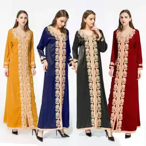 Femmes printemps élégant musulman Abaya imprimé à manches longues dame maxi formel bouton vers le bas couverture complète islamique Dubaï robe modeste caftan