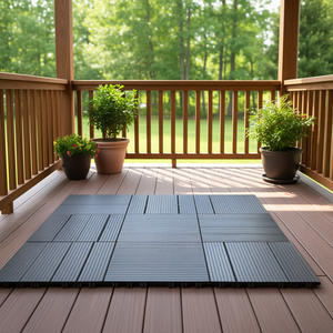 <b>Interlocking</b> Dark Grey Plastic Deck <b>Tiles</b> 12x12 Inch 54 Pack For Porch - Product Image 2