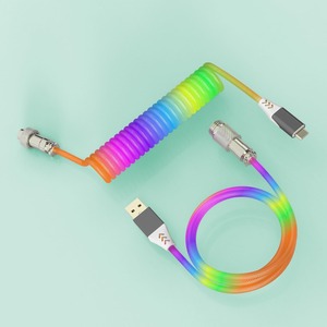 Câble USB de jeu détachable de type C RGB, connecteur métallique, fil de ressort pour ordinateur, <span class=keywords><strong>clavier</strong></span> mécanique, prise aérienne, câble de données 3,1 m - Product Image 3