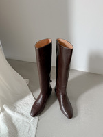 Bottes d'équitation montantes en cuir véritable à talon épais, à enfiler, pour l'hiver