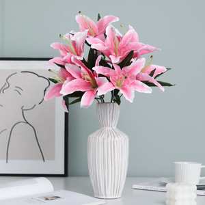 Bouquet de lys en soie Ruilisi, 9 têtes, fleurs en plastique blanches pour la décoration de la maison, accessoires de photographie de mariage - Product Image 4