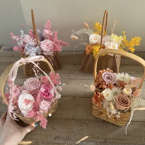 家居装饰玫瑰蝴蝶结丝带春天永恒保存真正新鲜绣球花植物保存花篮
