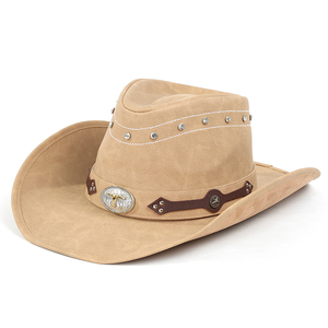 Sombrero de Jazz de estilo occidental, ajustable, de ala ancha, a la moda, sombrero de vaquero con cabeza de toro de Metal decorado - Product Image 2