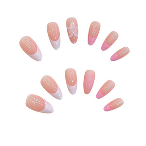 Produit de beauté à <span class=keywords><strong>prix</strong></span> abordable : <span class=keywords><strong>Faux</strong></span> <span class=keywords><strong>ongles</strong></span> en amande, style ballerine, avec nœud œil-de-chat français et finition blush doux - Product Image 3