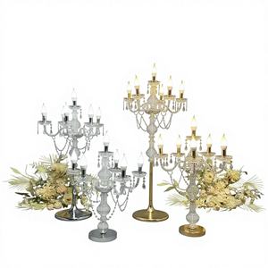 Support de bougie en métal argenté écoresponsable, fait main, couleur personnalisable, moderne, avec cristaux, pour décoration d'allée de mariage ou de Noël - Product Image 1