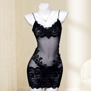 Black Thin Polyester Dobby Fabric Sheer Lace Bodycon <strong>Full</strong> <strong>Slips</strong> <strong>Slip</strong> Dress for Women ODM Supply - Product Image 3