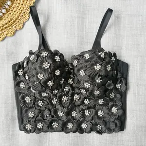 Groothandel Bloemen Decor Fancy Beha Dames Vrouwen Hemdje Bra Top Met Spaghetti Band Voor Zomer Kostuum