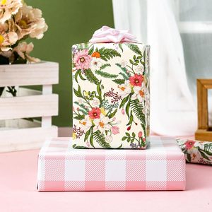 MAYPLUSS Floral Wrapping <b>Paper</b> <b>Roll</b> 17Inch x 33Feet Reversible Pink Grid Spring Summer Gift <b>Wrap</b> Eco-Friendly - Product Image 2