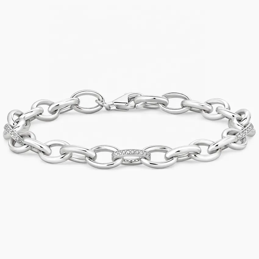 Fashion Fine Jewelry 925 Sterling Silver White Gold Link Bracelets