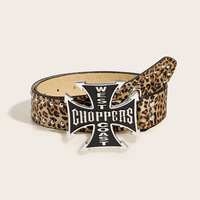 Ceinture en cuir vintage avec boucle en forme de croix, texture écaille de tortue, style West Coast Choppers