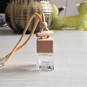 Botella colgante vacía con forma cuadrada para coche, cubierta de madera de vidrio con difusor de perfume, 8ml - Product Image 4