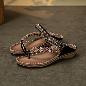 Elegant PU Upper Flat <b>Sandals</b> Bead Decoration Open Toe Slip-On Summer Shoes Breathable Rubber Outsole Light Weight Anti-Slip - Product Image 4