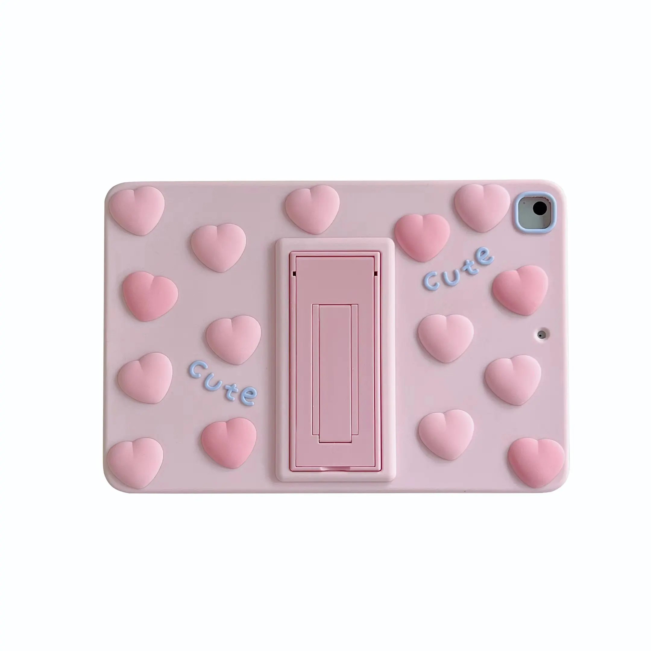 3D Cute Pink Love Heart Kickstand Bracket Tablet Case for iPad Mini 1 2 3 4 5 6 Soft Rubber Silicone Protective Cover