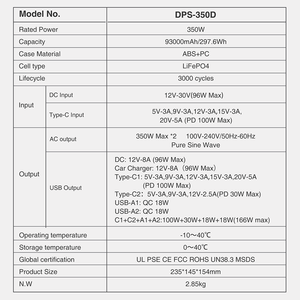 โรงงานขายส่ง สถานีพลังงานแบบพกพา 350 <span class=keywords><strong>ว</strong></span>ัตต์ คลื่นไซน์บริสุทธิ์ เครื่องกำเนิดไฟฟ้าพลังงานแสงอาทิตย์ แบตเตอรี่สำรองพลังงานฉุกเฉิน สำหรับการตั้งแคมป์ - Product Image 5