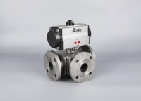 Vanne à boisseau sphérique à trois voies à bride pleine en acier inoxydable forgé ANSI CF8/CF8M avec actionneur pneumatique DN25/60 pour huile, gaz et eau OEM Kamroo