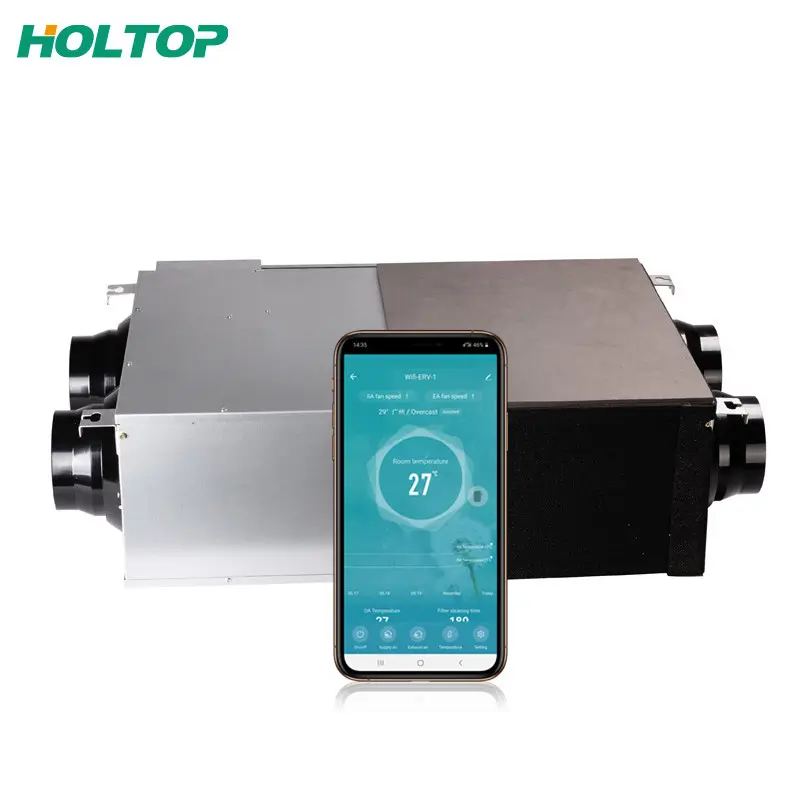 Holtop wifi App control de Calidad certificado 350 cmh erv aire fresco de recuperación de calor unidad de ventilación