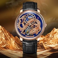 Pour Lucky Harvey Montre-Bracelet Mécanique Automatique de Luxe pour Homme, Design Dragon Unique, Fonction Plongée, Bracelet en Cuir Professionnel 22mm
