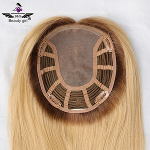 Stock European Ombre Blonde <strong>Open</strong> Weft Virgin Hair Replacement for Alopecia Soft Mono Human Hair Women <strong>Toppers</strong> - Product Image 5